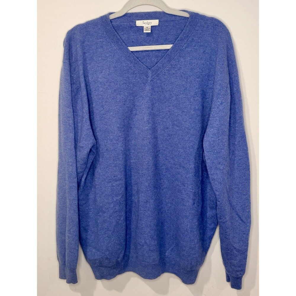 Turnbury 100% Cashmere Men's V Neck Sweater Light Blue Soft Luxury Size XL EUC!!